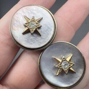 Vintage 60s Starburst MCM Cufflinks Silver Mod Mother of Pearl Rhinestone